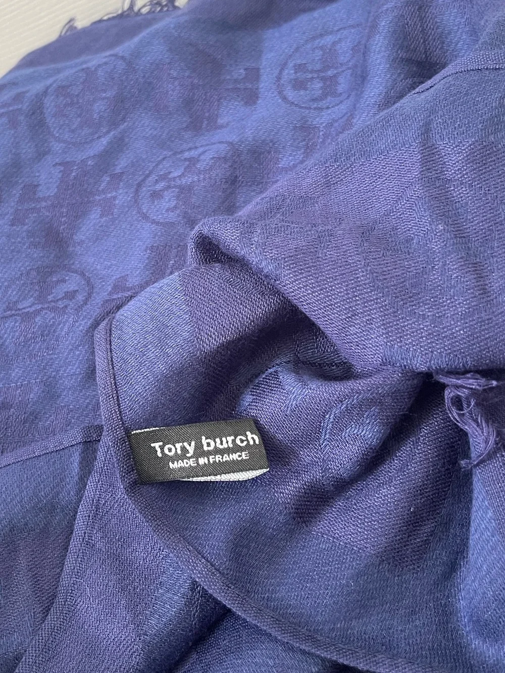 Tory Burch Navy Logo Jacquard Scarf